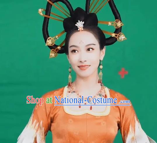 China Ancient Goddess Wigs Traditional Hanfu Hairpieces Tang Dynasty Palace Princess Wig Sheath