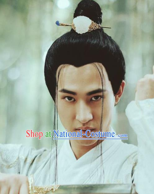 Handmade Chinese Ming Dynasty Royal Prince Wigs Ancient Swordsman Headwear Drama Vagabondize Chignon Headdress