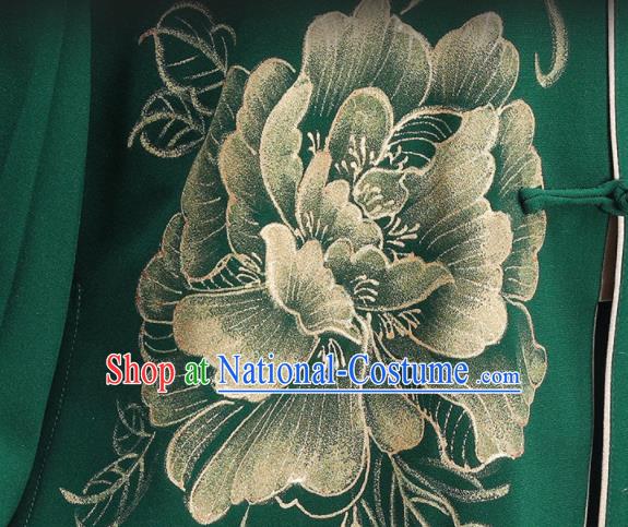 Chinese Tai Chi Training Uniforms Hand Painting Peony Green Outfits Martial Arts Clothing Kung Fu Competition Costumes