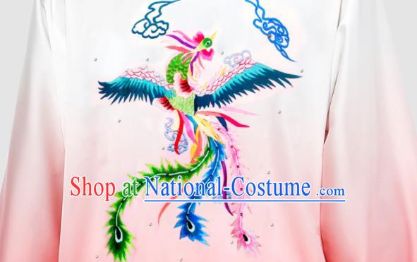 Chinese Tai Chi Printing Phoenix Pink Uniforms Wushu Competition Outfits Martial Arts Kung Fu Clothing Tai Ji Sword Garment Costumes