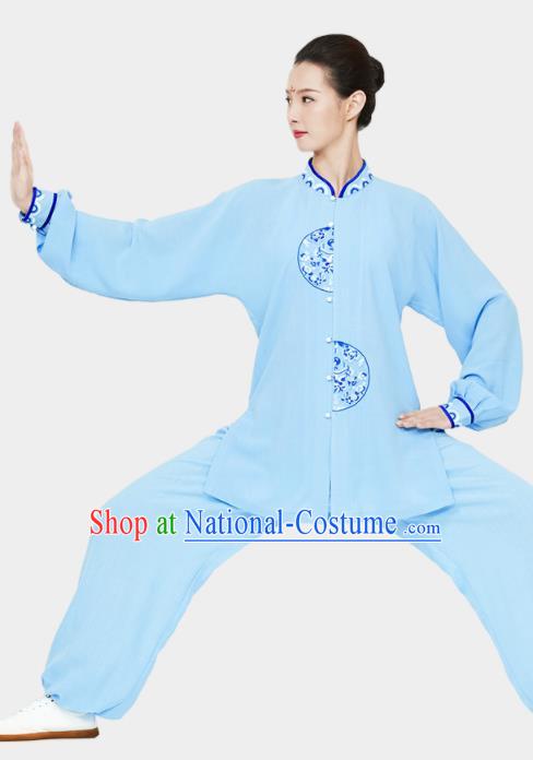 Chinese Martial Arts Kung Fu Clothing Tai Ji Sword Garment Costumes Tai Chi Blue Uniforms Wushu Competition Outfits