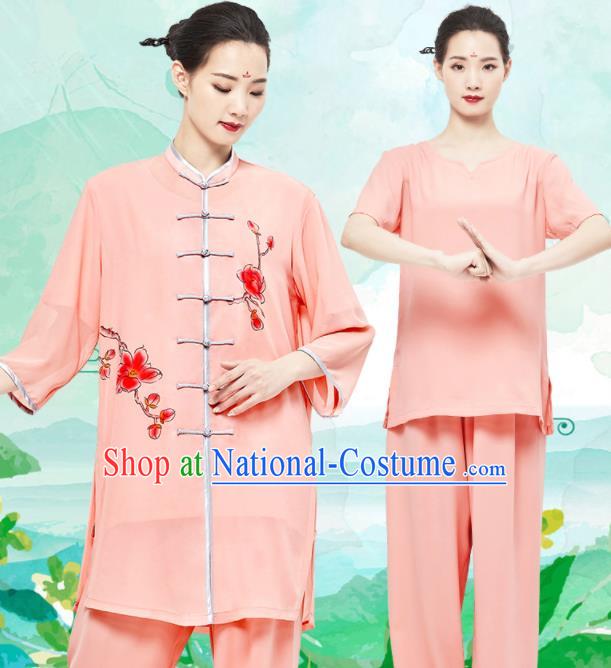 Chinese Tai Chi Printing Begonia Orange Uniforms Wushu Competition Outfits Martial Arts Kung Fu Clothing Tai Ji Garment Costumes