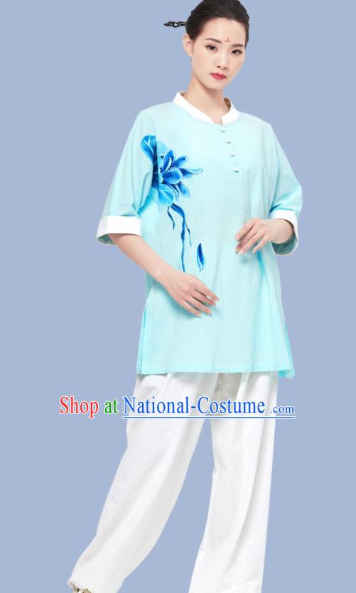 Chinese Tai Ji Garment Costumes Tai Chi Printing Lotus Uniforms Wushu Competition Outfits Martial Arts Kung Fu Clothing