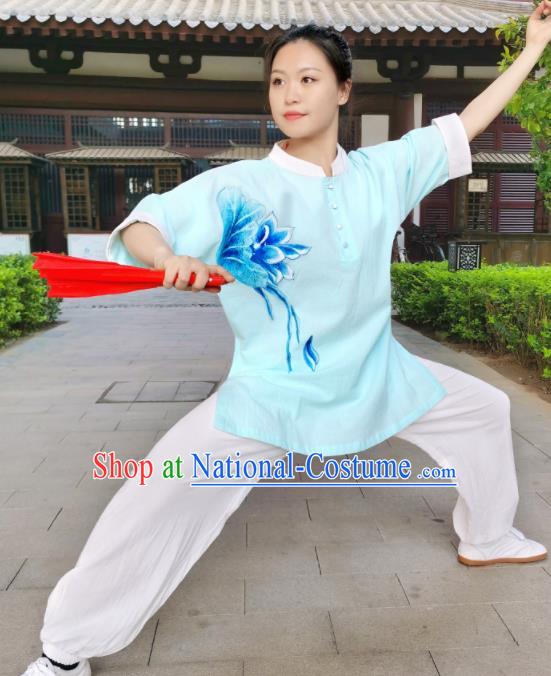 Chinese Tai Ji Garment Costumes Tai Chi Printing Lotus Uniforms Wushu Competition Outfits Martial Arts Kung Fu Clothing