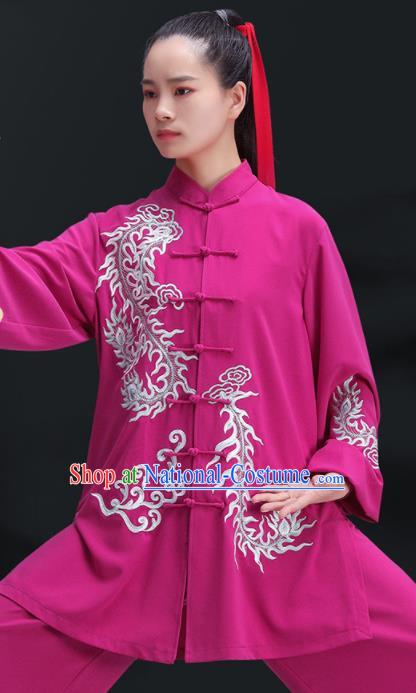 Chinese Kung Fu Training Rosy Outfits Martial Arts Embroidered Phoenix Clothing Tai Ji Competition Costumes Tai Chi Uniforms