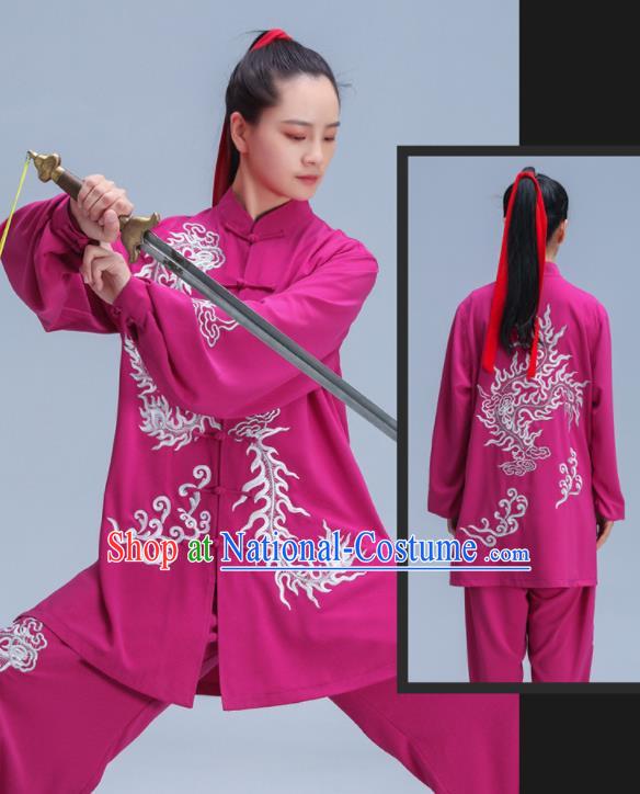 Chinese Kung Fu Training Rosy Outfits Martial Arts Embroidered Phoenix Clothing Tai Ji Competition Costumes Tai Chi Uniforms