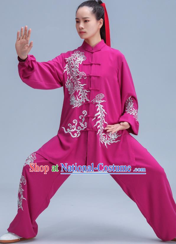 Chinese Kung Fu Training Rosy Outfits Martial Arts Embroidered Phoenix Clothing Tai Ji Competition Costumes Tai Chi Uniforms