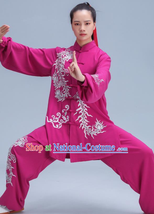 Chinese Kung Fu Training Rosy Outfits Martial Arts Embroidered Phoenix Clothing Tai Ji Competition Costumes Tai Chi Uniforms