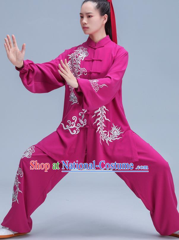 Chinese Kung Fu Training Rosy Outfits Martial Arts Embroidered Phoenix Clothing Tai Ji Competition Costumes Tai Chi Uniforms