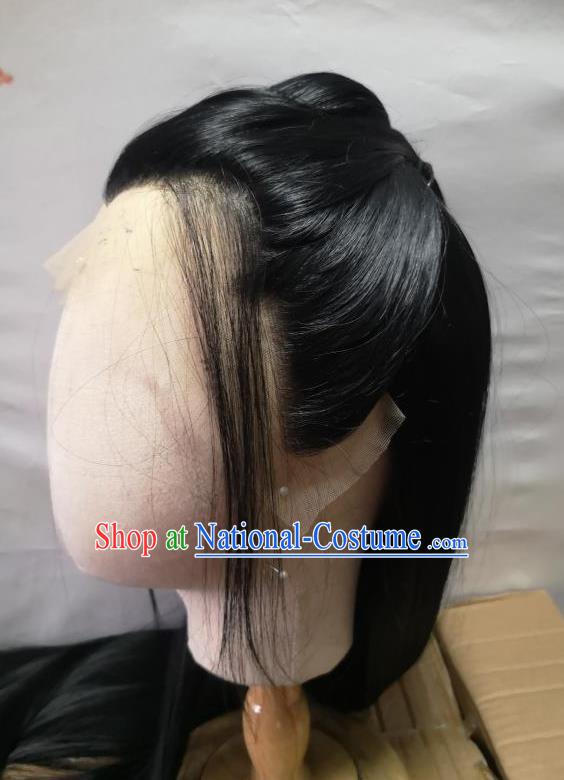 Handmade Chinese Jin Dynasty Childe Front Lace Wigs Ancient Swordsman Headwear Drama The Untamed Wei Wuxian Chignon Headdress