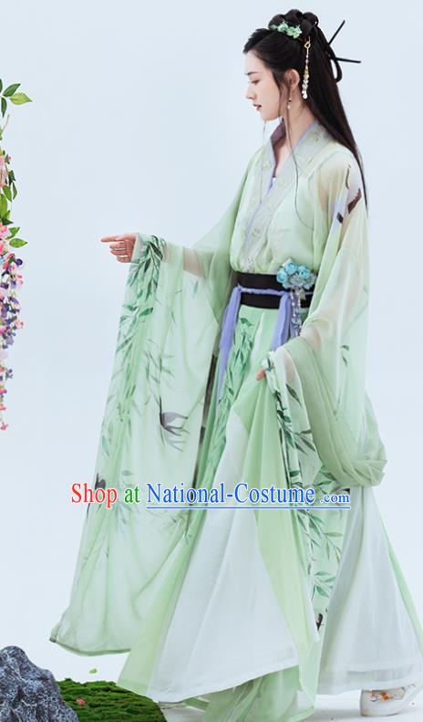 China Ancient Fairy Green Hanfu Dress Clothing Traditional Jin Dynasty Princess Historical Garment Costumes