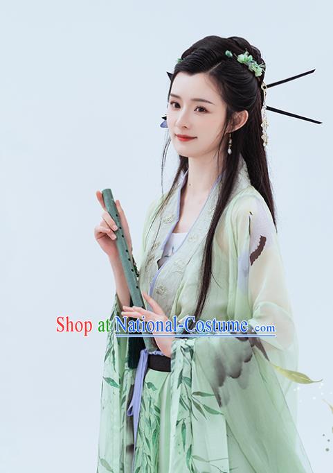 China Ancient Fairy Green Hanfu Dress Clothing Traditional Jin Dynasty Princess Historical Garment Costumes