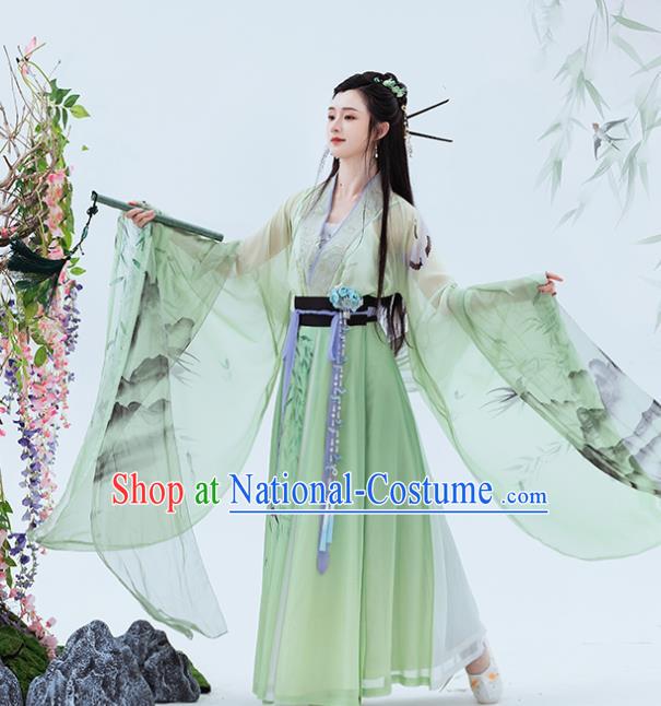 China Ancient Fairy Green Hanfu Dress Clothing Traditional Jin Dynasty Princess Historical Garment Costumes