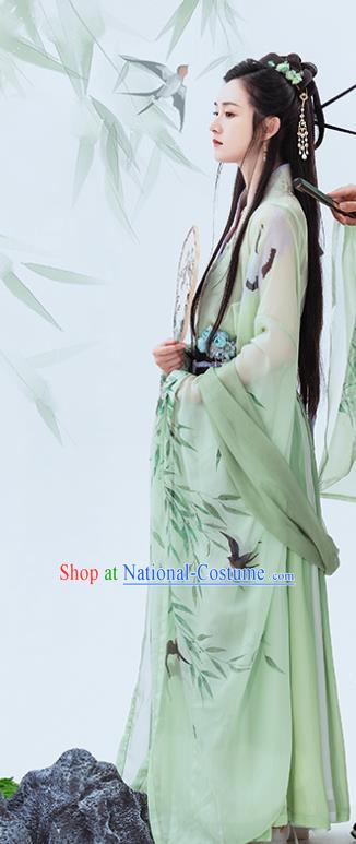 China Ancient Fairy Green Hanfu Dress Clothing Traditional Jin Dynasty Princess Historical Garment Costumes