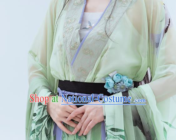 China Ancient Fairy Green Hanfu Dress Clothing Traditional Jin Dynasty Princess Historical Garment Costumes