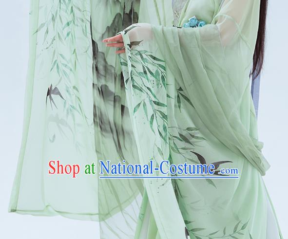 China Ancient Fairy Green Hanfu Dress Clothing Traditional Jin Dynasty Princess Historical Garment Costumes