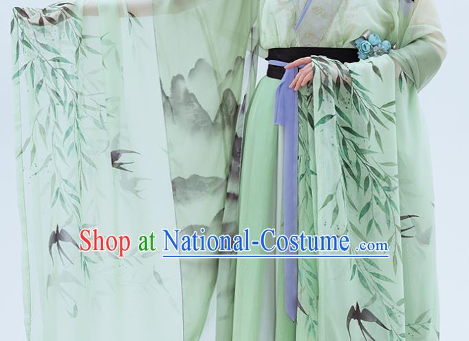 China Ancient Fairy Green Hanfu Dress Clothing Traditional Jin Dynasty Princess Historical Garment Costumes