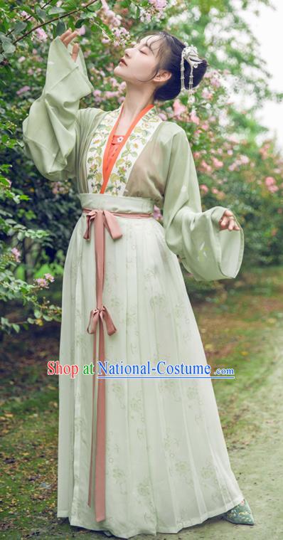 China Ancient Young Woman Green Hanfu Dress Clothing Traditional Song Dynasty Nobility Lady Historical Garment Costumes Full Set