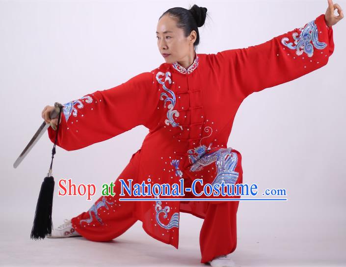 China Wushu Group Competition Clothing Martial Arts Outfits Kung Fu Tai Ji Costumes Tai Chi Performance Red Uniforms