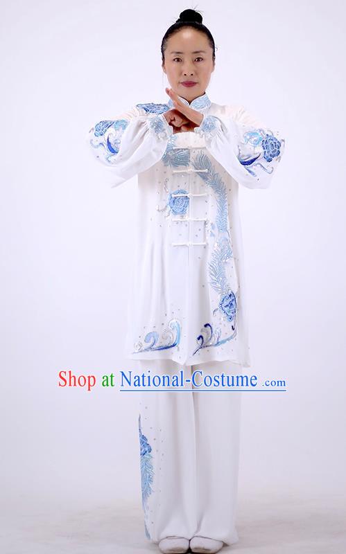 China Wushu Group Competition Clothing Martial Arts Embroidered White Outfits Kung Fu Performance Costumes Tai Chi Uniforms