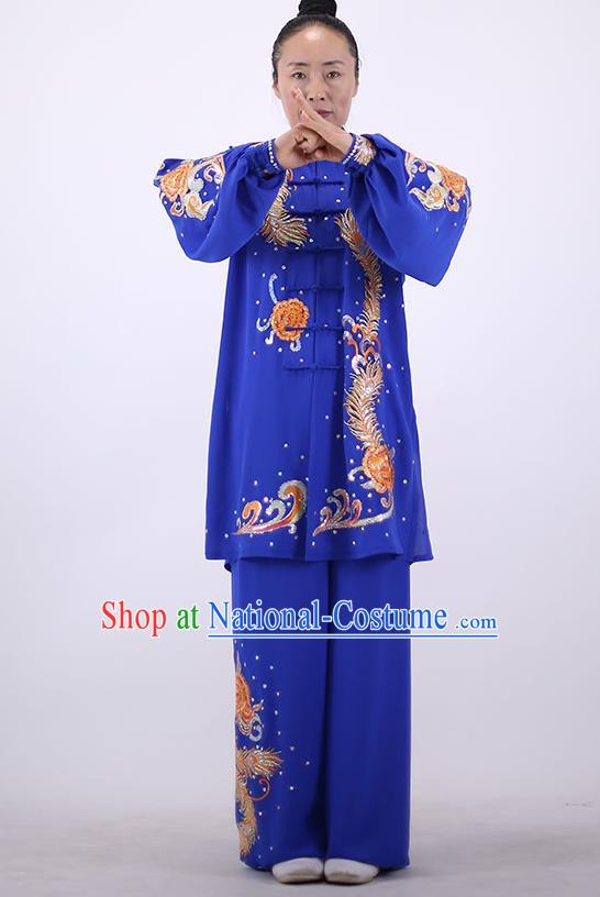 China Tai Chi Uniforms Wushu Group Competition Clothing Martial Arts Embroidered Royalblue Outfits Kung Fu Performance Costumes