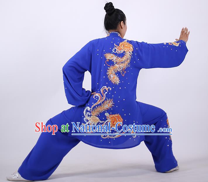 China Tai Chi Uniforms Wushu Group Competition Clothing Martial Arts Embroidered Royalblue Outfits Kung Fu Performance Costumes