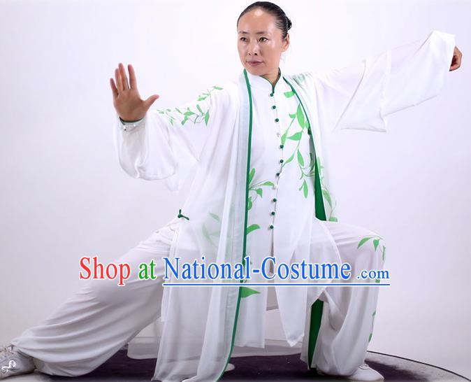 China Wushu Clothing Martial Arts Group Competition Outfits Kung Fu Costumes Tai Chi Performance Printing White Uniforms