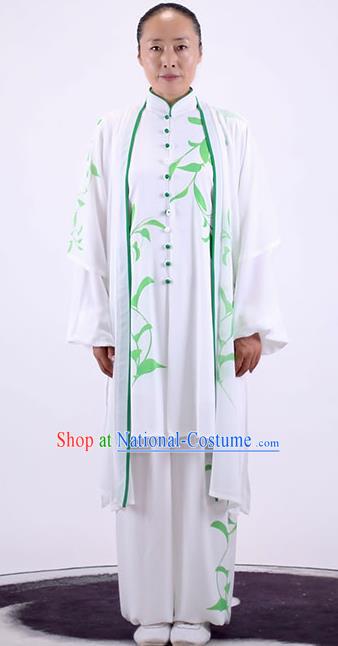 China Wushu Clothing Martial Arts Group Competition Outfits Kung Fu Costumes Tai Chi Performance Printing White Uniforms