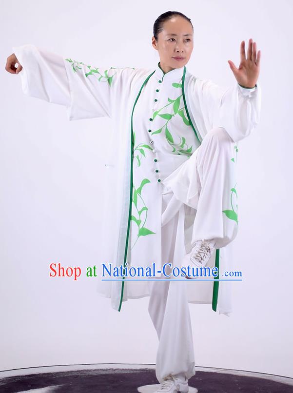 China Wushu Clothing Martial Arts Group Competition Outfits Kung Fu Costumes Tai Chi Performance Printing White Uniforms