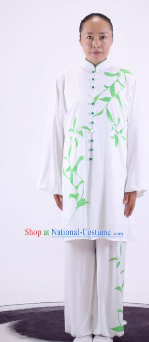 China Wushu Clothing Martial Arts Group Competition Outfits Kung Fu Costumes Tai Chi Performance Printing White Uniforms