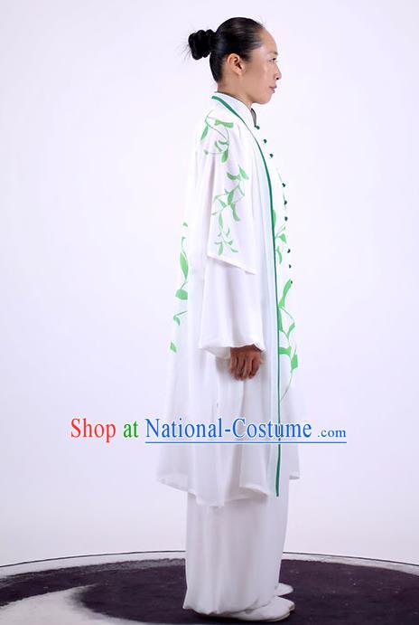 China Wushu Clothing Martial Arts Group Competition Outfits Kung Fu Costumes Tai Chi Performance Printing White Uniforms