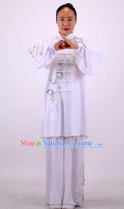 China Martial Arts Group Outfits Kung Fu Embroidered Costumes Tai Chi Performance White Uniforms Wushu Competition Clothing