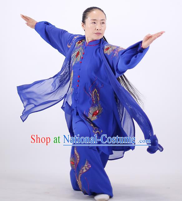 China Martial Arts Clothing Wushu Competition Outfits Kung Fu Royalblue Costumes Tai Chi Group Performance Uniforms