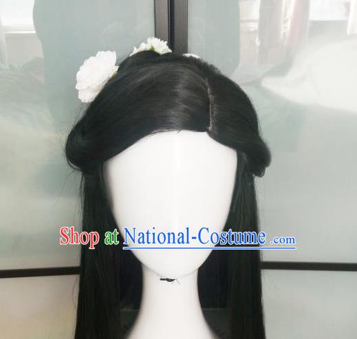 China Ancient Fox Fairy Wigs Traditional Drama Eternal Love Bai Fengjiu Hanfu Chignon Hairpieces Cosplay Princess Wig Sheath