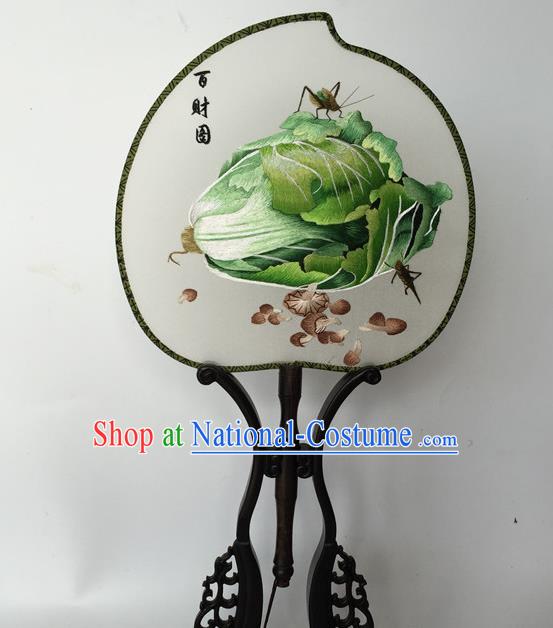 China Peach Shape Silk Fan Traditional Hanfu Fan Classical Cheongsam Dance Fans Suzhou Embroidery Cabbage Palace Fan