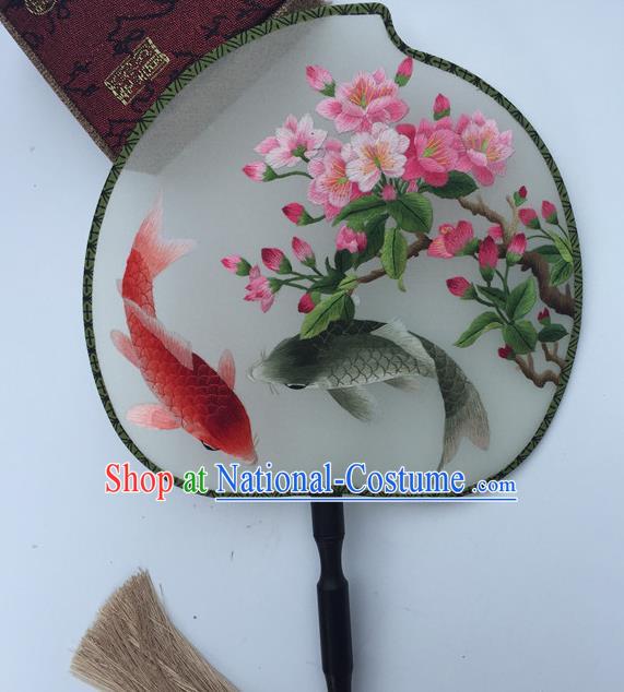 China Traditional Hanfu Fan Classical Cheongsam Dance Fans Suzhou Embroidery Begonia Fish Palace Fan Handmade Peach Shape Silk Fan