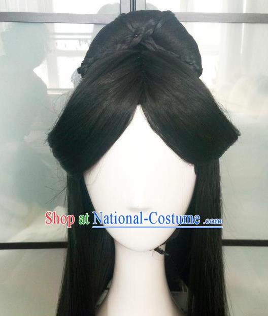 China Ancient Princess Black Wigs Traditional Drama City of Desperate Love Ye Zhen Hanfu Chignon Hairpieces Cosplay Goddess Wig Sheath