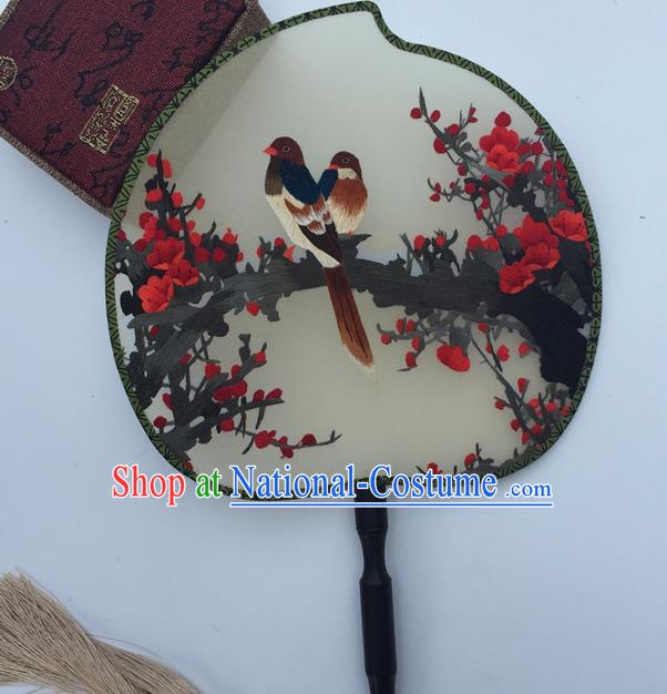 China Traditional Cheongsam Palace Fan Classical Dance Fans Suzhou Embroidery Plum Blossom Fan Handmade Silk Peach Shape Fan