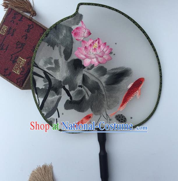 China Suzhou Embroidery Lotus Fan Handmade Peach Shape Palace Fan Traditional Cheongsam Dance Fan Classical Double Side Silk Fans