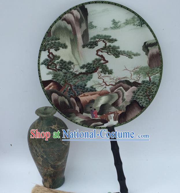 China Embroidery Pine Palace Fan Handmade Round Fan Traditional Craft Fans Vintage Silk Fan