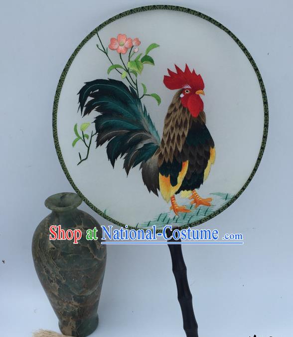 China Vintage Silk Fan Embroidery Cock Palace Fan Handmade Round Fan Traditional Craft Fans