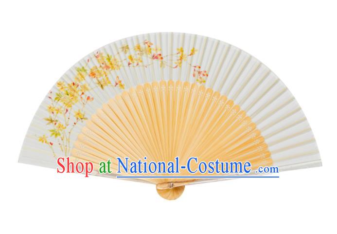 Handmade Chinese Female Accordion Craft Fans Printing Winter Jasmine Folding Fan Bamboo Fan