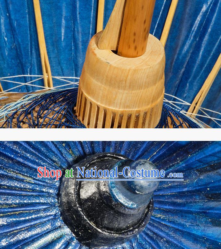 China Classical Umbrella Deep Blue Paper Umbrella Handmade Oil Paper Umbrella Traditional Dance Umbrellas