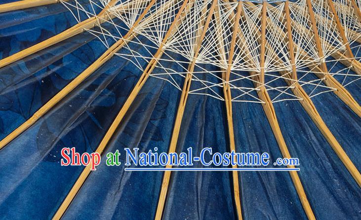 China Classical Umbrella Deep Blue Paper Umbrella Handmade Oil Paper Umbrella Traditional Dance Umbrellas