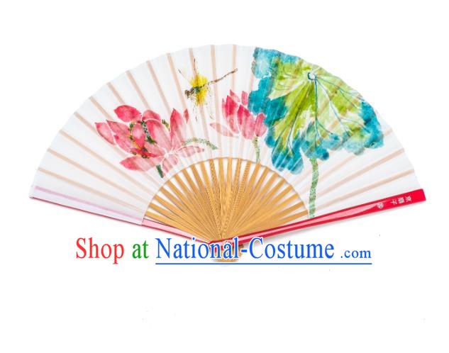 Handmade Chinese Bamboo Fan Female Paper Accordion Craft Fans Colorful Painting Lotus Folding Fan