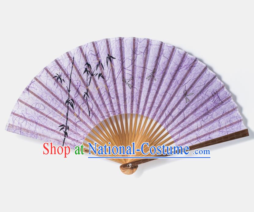 Handmade Chinese Printing Folding Fan Bamboo Fan Female Purple Silk Accordion Craft Fans