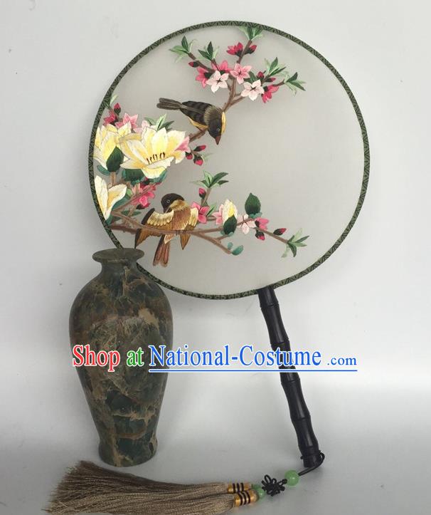 China Embroidery Mangnolia Palace Fan Traditional Cheongsam Round Fan Handmade Craft Fans Vintage Silk Fan