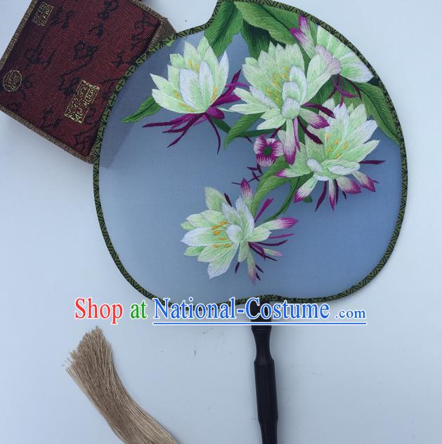 China Handmade Peach Shape Fan Traditional Palace Fan Classical Cheongsam Dance Fans Suzhou Embroidery Epiphyllum Silk Fan