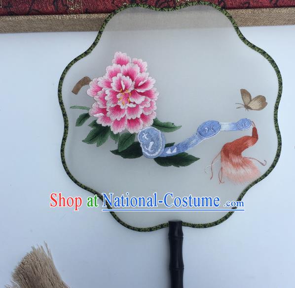 China Vintage Double Sided Fan Suzhou Embroidery Peony Fan Traditional Hanfu Fan Handmade Craft Silk Fans