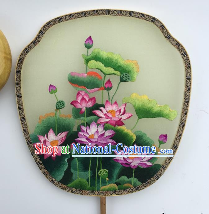 China Ancient Court Fan Traditional Hanfu Silk Fan Vintage Fans Handmade Double Sided Embroidered Lotus Palace Fan